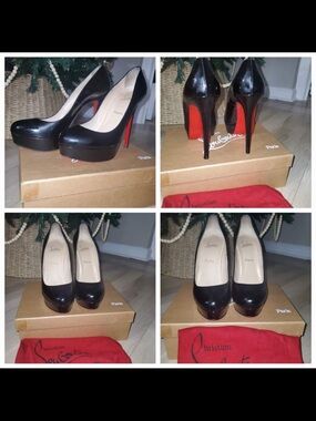 Christian Louboutin Black Patent Leather Platform Stilettos with Red Soles